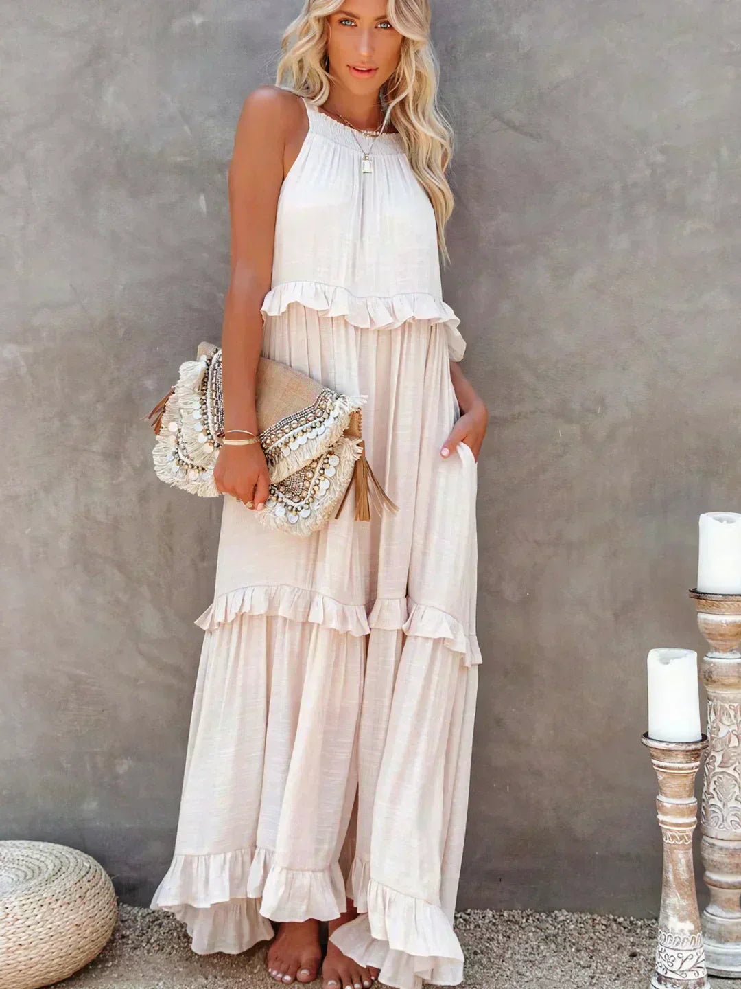 Anita | Elegante vestido sin mangas con volantes