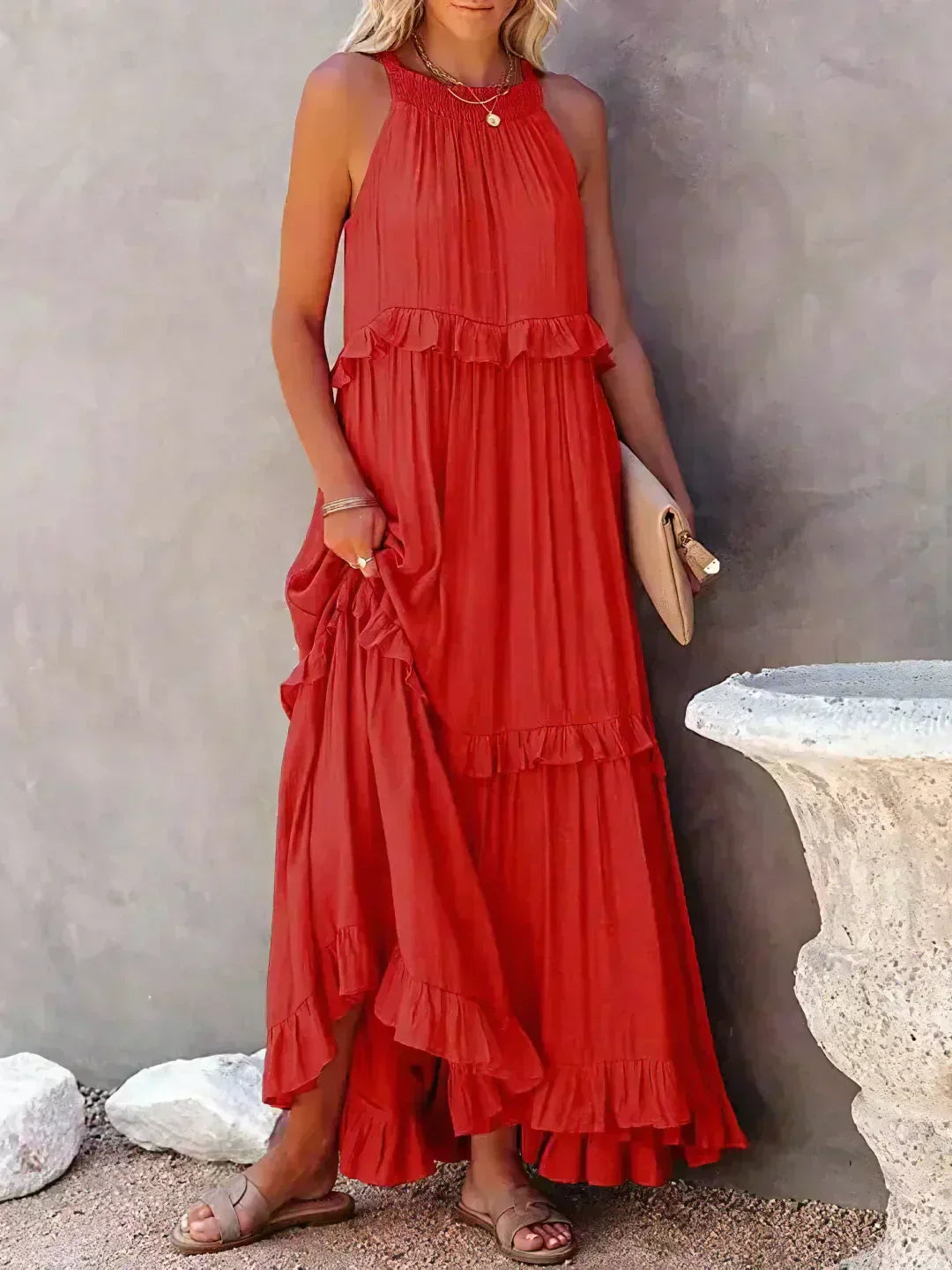 Anita | Elegante vestido sin mangas con volantes